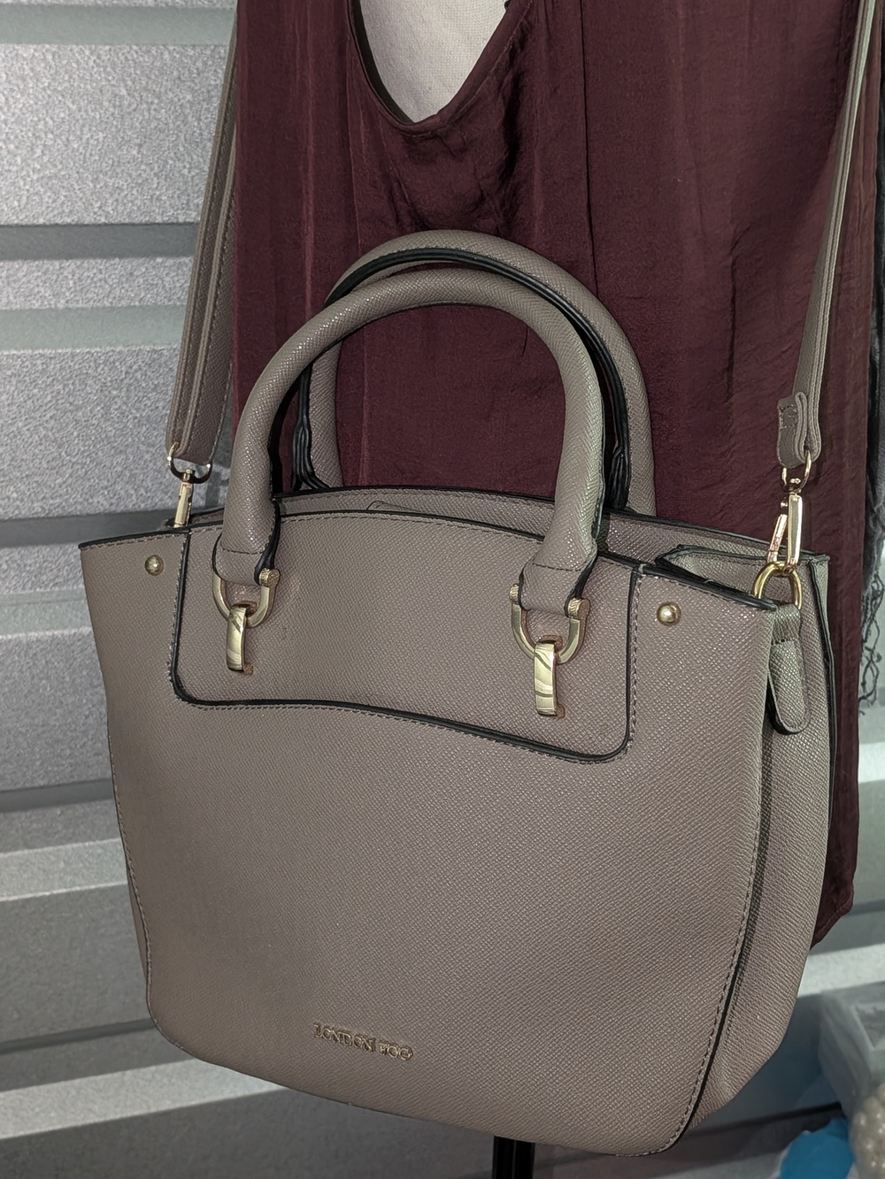 London Fog Taupe Saffiano Satchel Crossbody Bag Like New